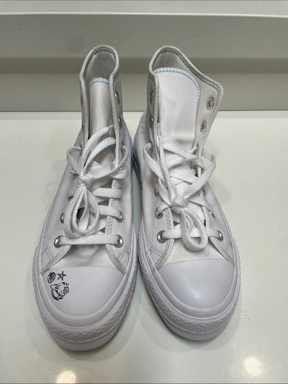One of a kind, Converse White High-Top Canvas Sneakers with Black Insole Logo
